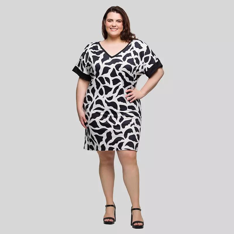 Plus Size 24Seven Comfort Apparel Short Sleeve Knee Length T-Shirt Dress, Women's, Size: 2XL, White Team Product Image