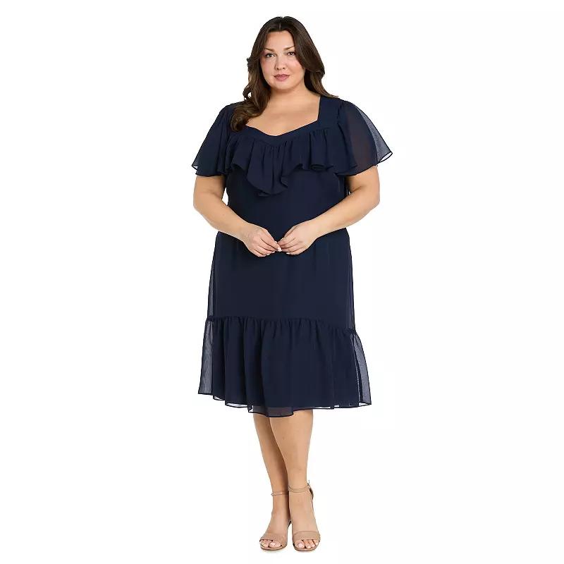 Plus Size R&M Richards Tea Length Capelet & Shirred Skirt Dress, Women's, Size: 16 W, Blue Product Image