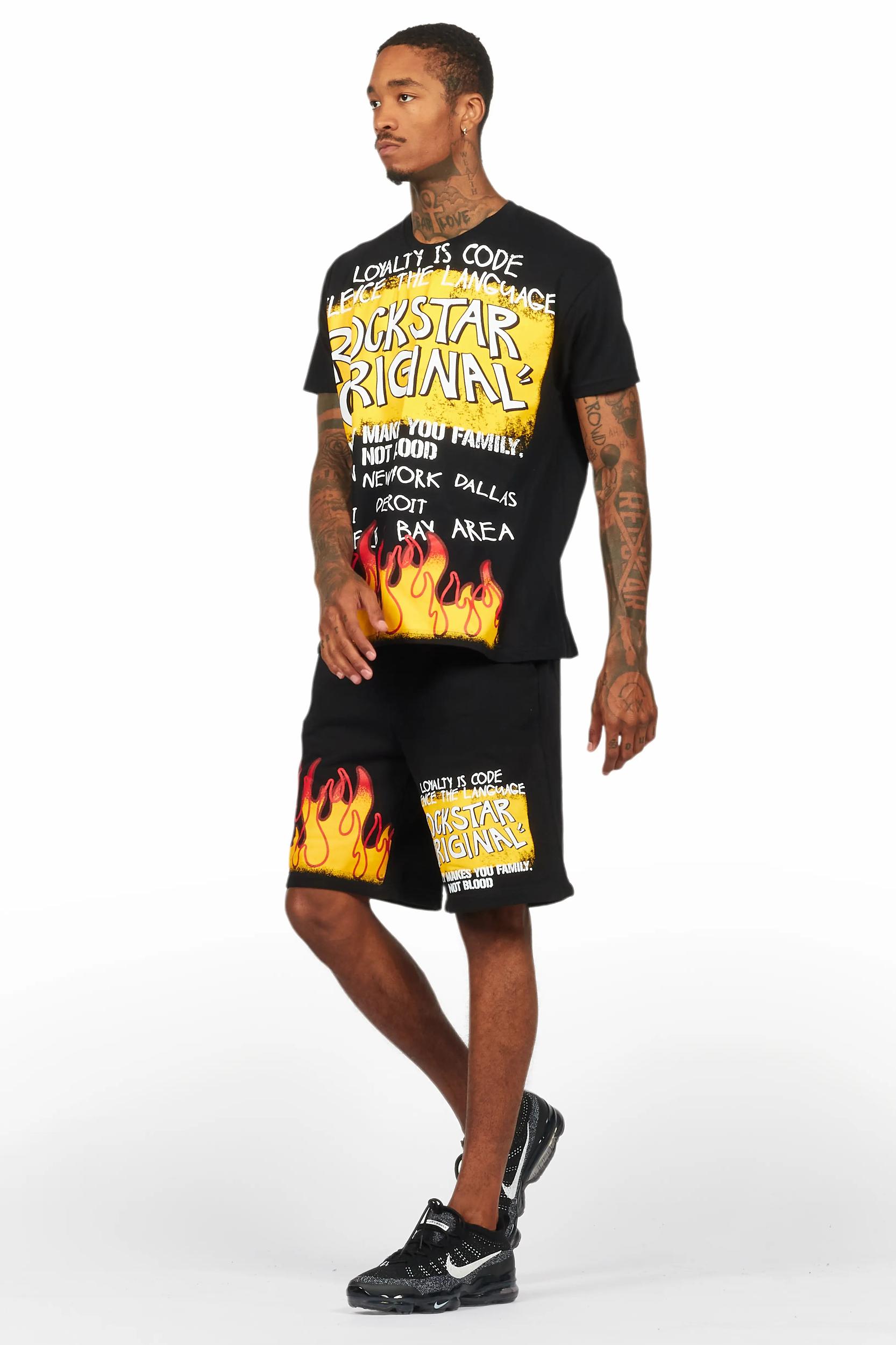 Beno Black Graphic T-Shirt Short Set Male Product Image