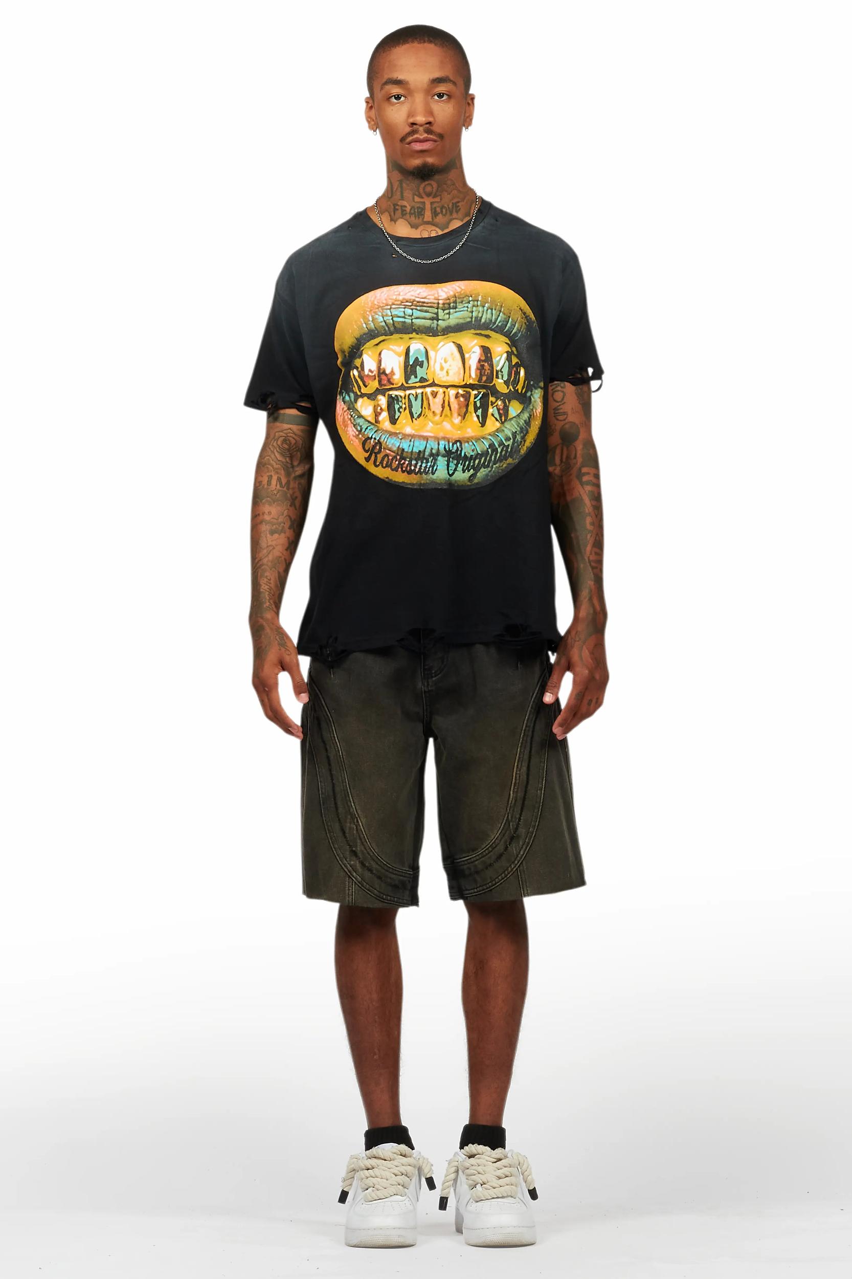 Gonen Black T-Shirt/Denim Short Set Male Product Image