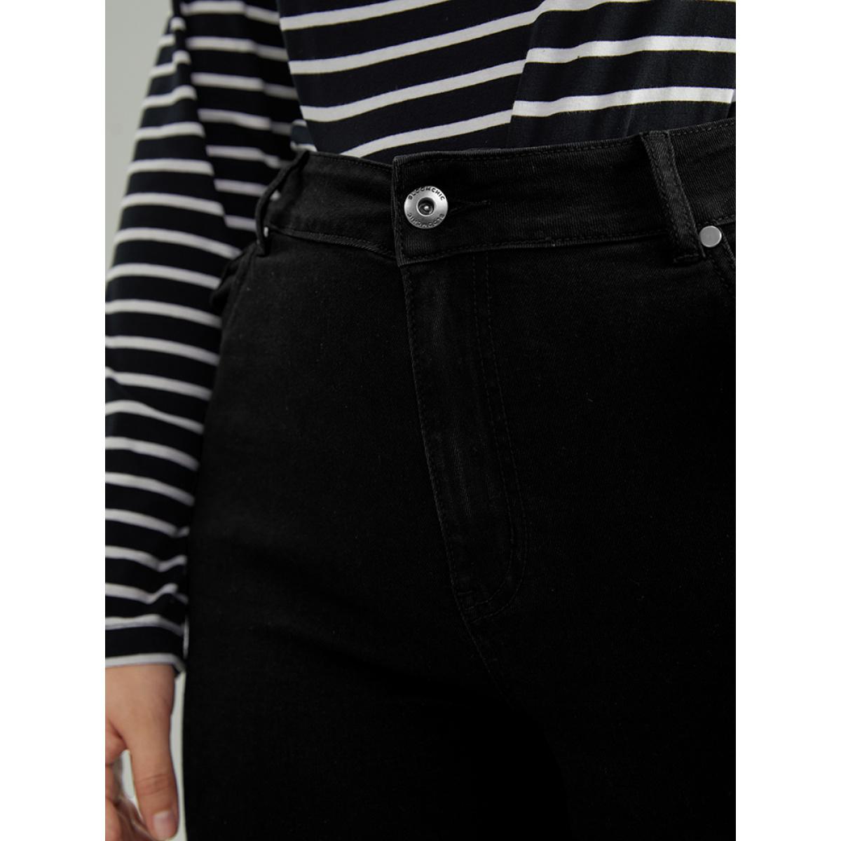 Plus Size Solid Roll Hem Black Wash Jeans Women DarkGray Casual Plain Plain High stretch Pocket Jeans BloomChic 18/2X Product Image