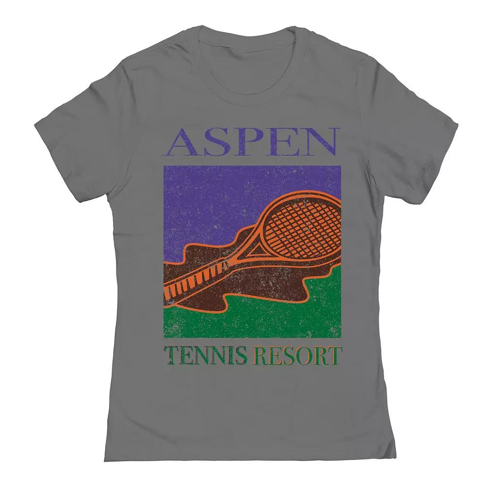Junior's Aspen Tennis Resort Womens Graphic Tee, Girl's, Size: Medium, Grey Product Image