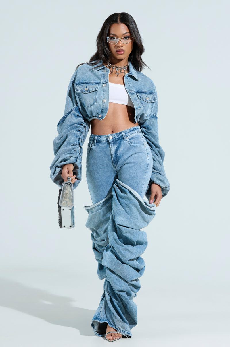 STACKED SLEEVE DENIM JACKET Product Image