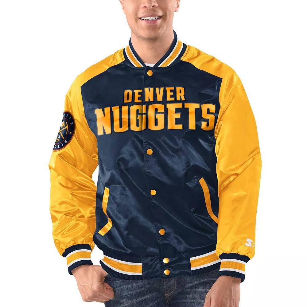 Men's Starter Navy/Gold Denver Nuggets Renegade Satin Full-Snap Varsity Jacket, Size: XL, Nug Blue Product Image