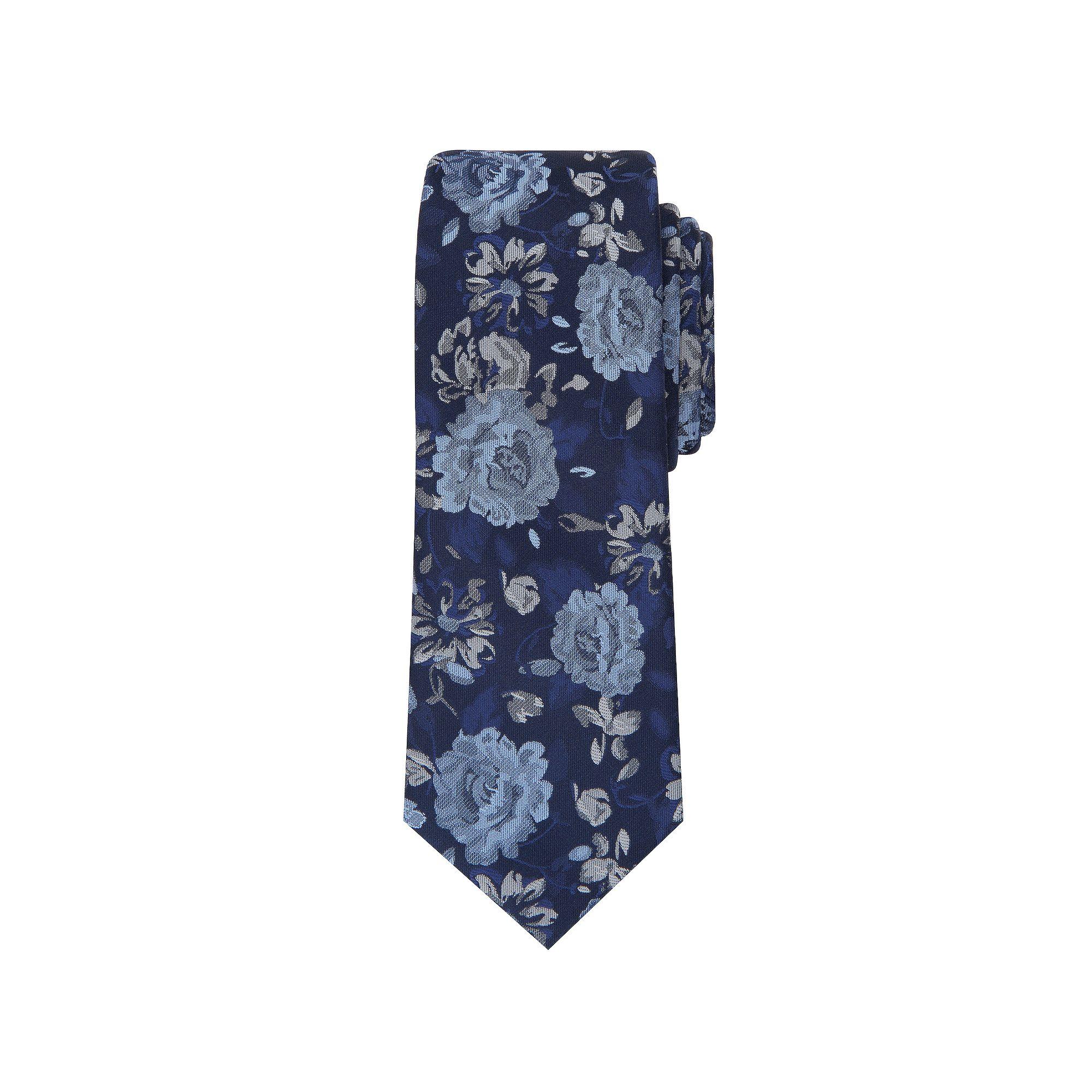 Men's Bespoke Floral Skinny Tie, Blue Hopkins Product Image