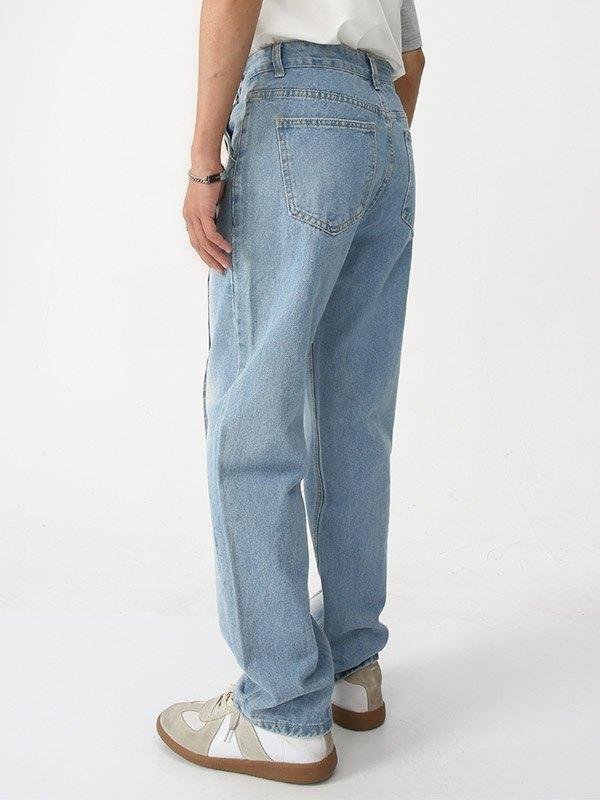 Men's Seamed Faded Denim Straight Leg Jeans Product Image