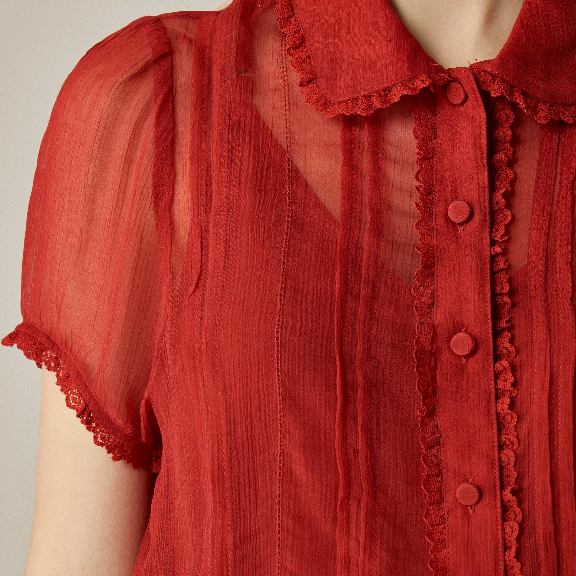 Sheer lace-trim button-up shirt Product Image