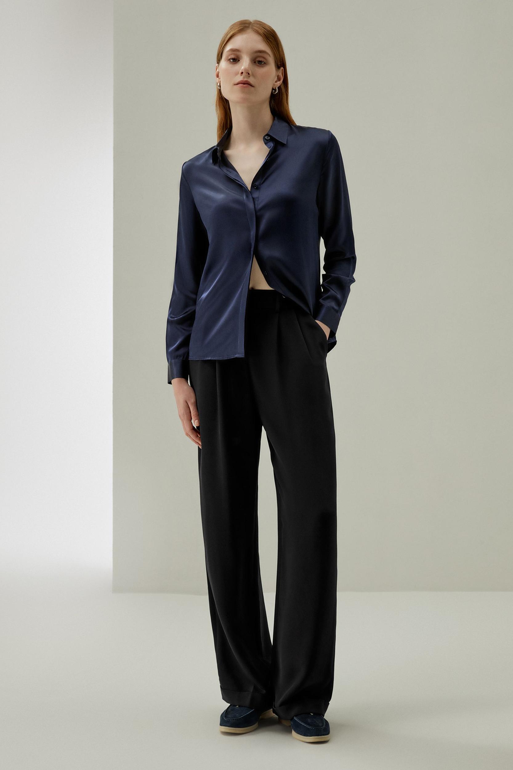 Timeless Pleated Wide-Leg Dense Silk Trousers Product Image
