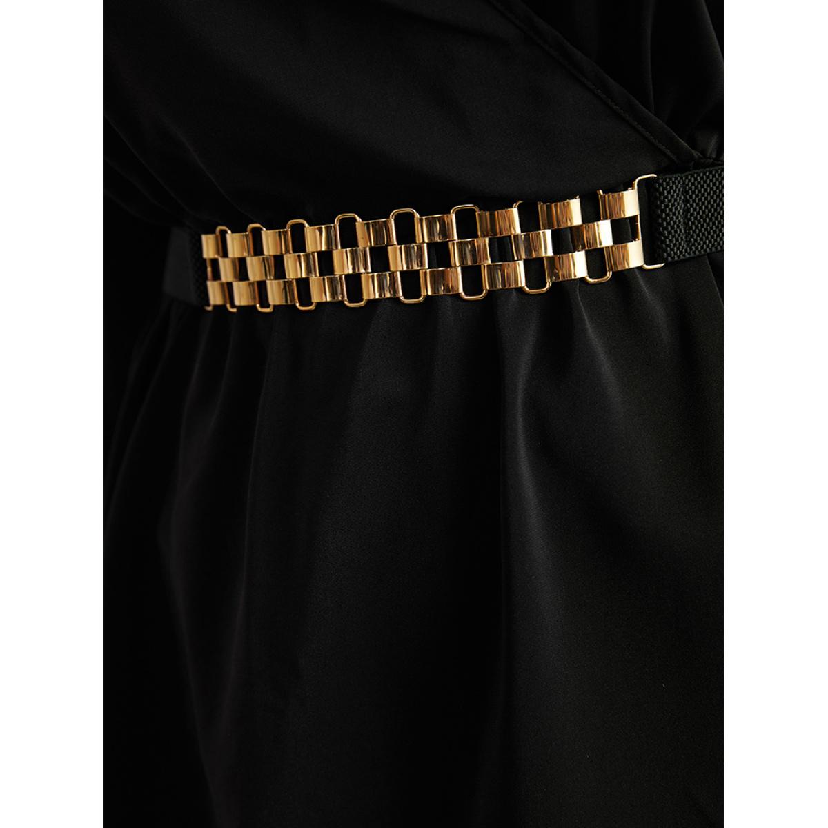 Plus Size Black Solid Wrap Flutters Style Accents Belted Blouse Women Office Long Sleeve V-neck Office Blouses BloomChic 22-24/3X Product Image