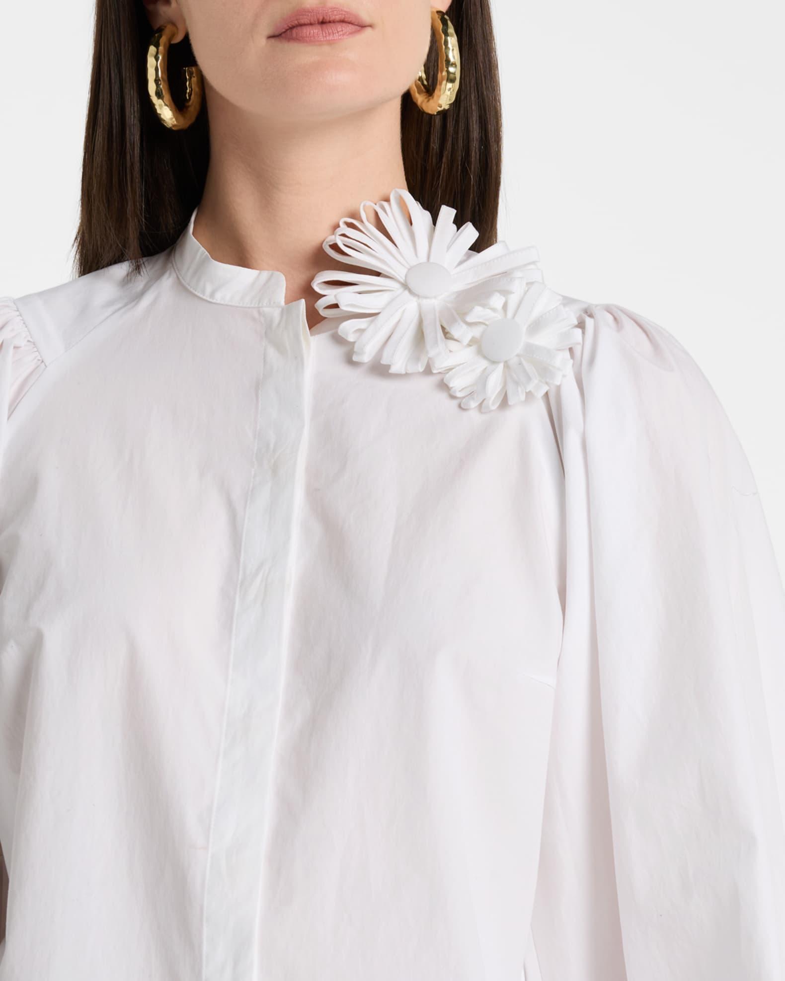 Flower Pin Balloon-Sleeve Cotton Blouse Product Image