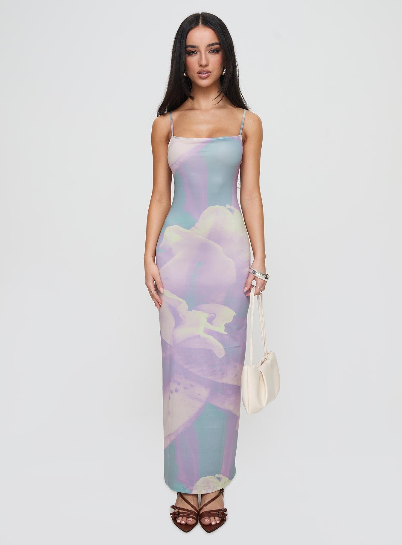 Norila Maxi Dress Slinky Orchid Petals Lilac Product Image