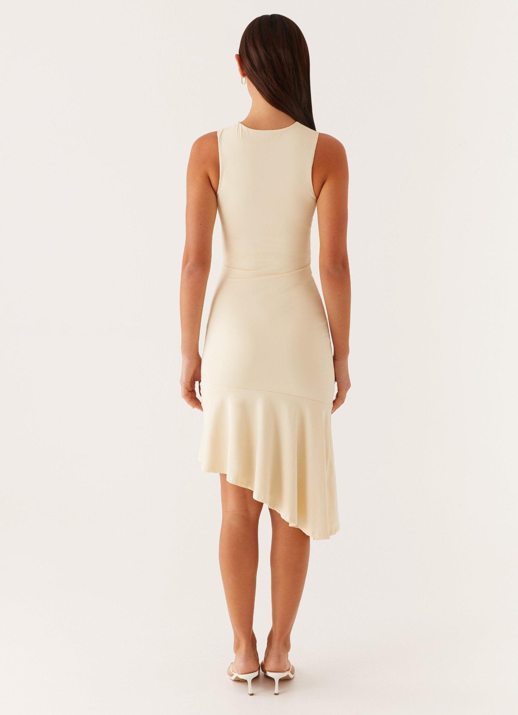 Niya Ruched Midi Dress - Pastel Yellow Product Image