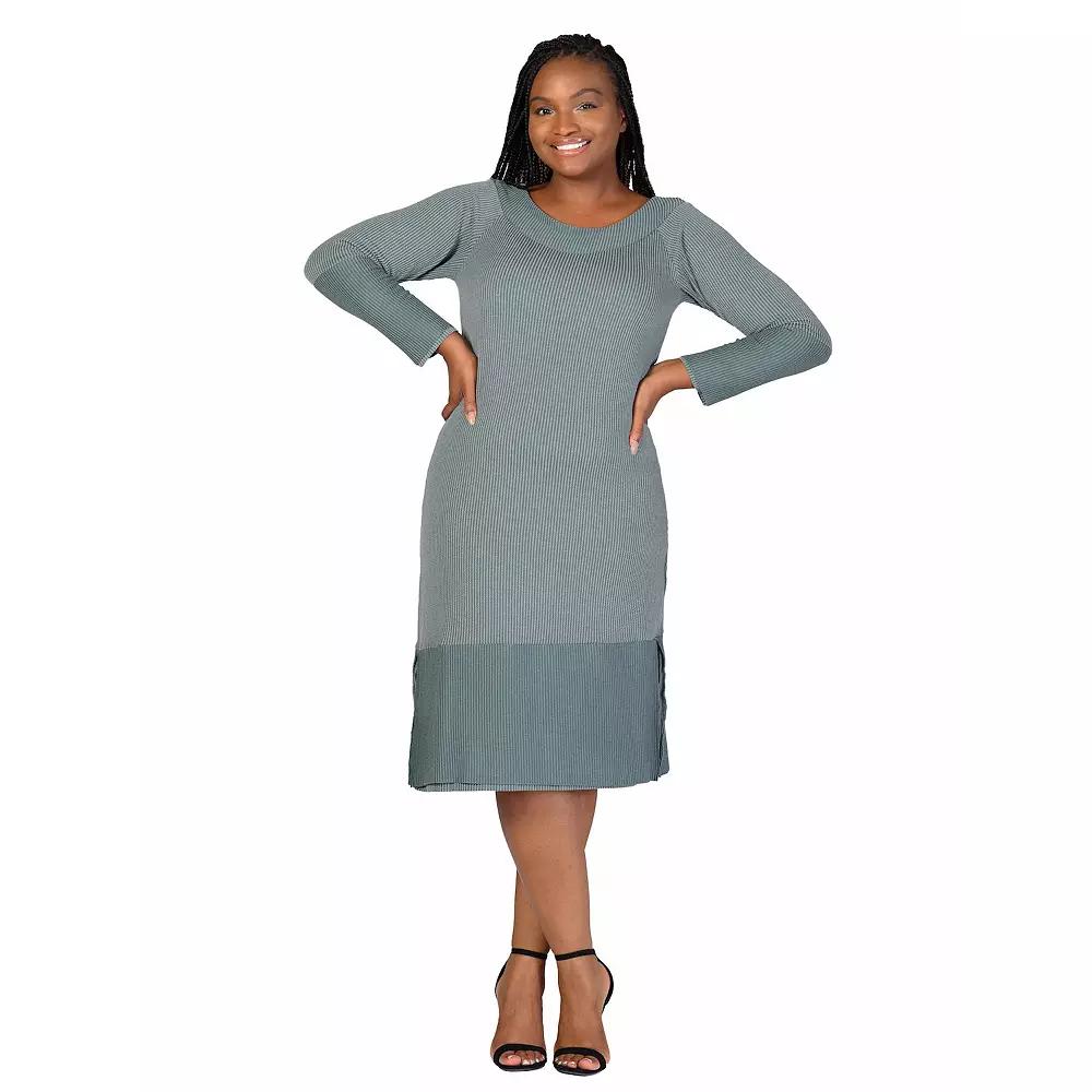 Plus Size 24Seven Comfort Apparel Ribbed Knit Long Sleeve Split Hem Sweater Dress, Women's, Size: 3XL, Green Product Image