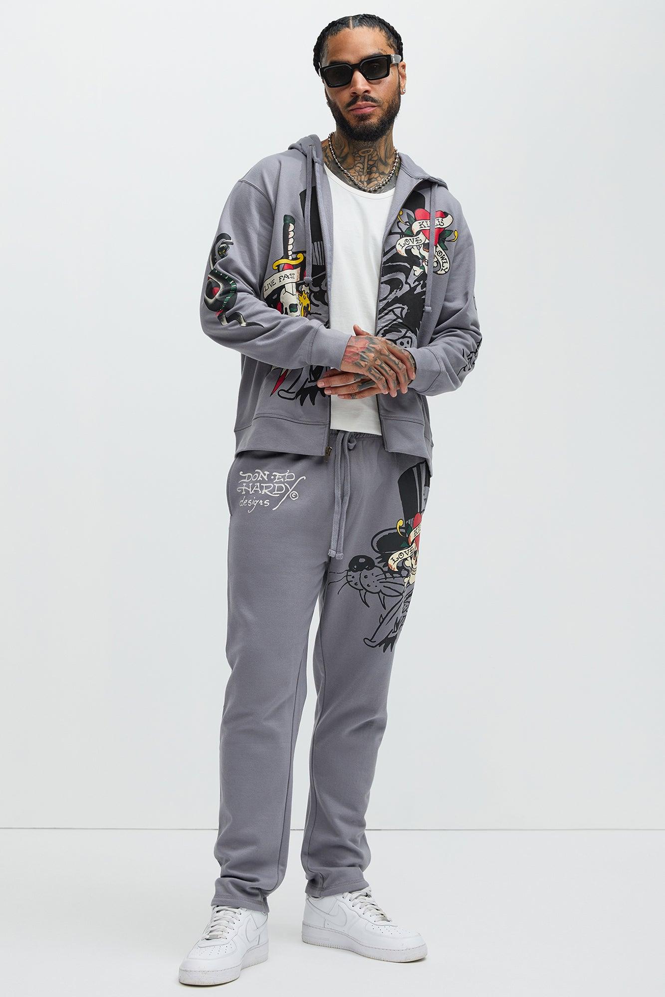 Ed Hardy Love Kills Skull Sweatpants - Grey Product Image