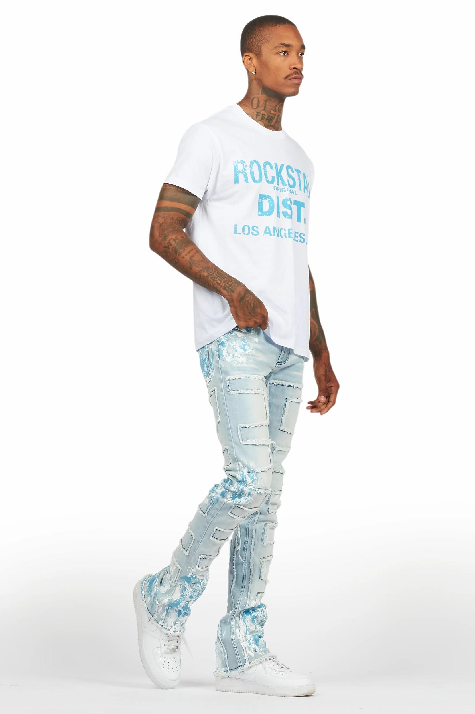 Saxon White/Blue T-Shirt/Stacked Flare Jean Set Male Product Image