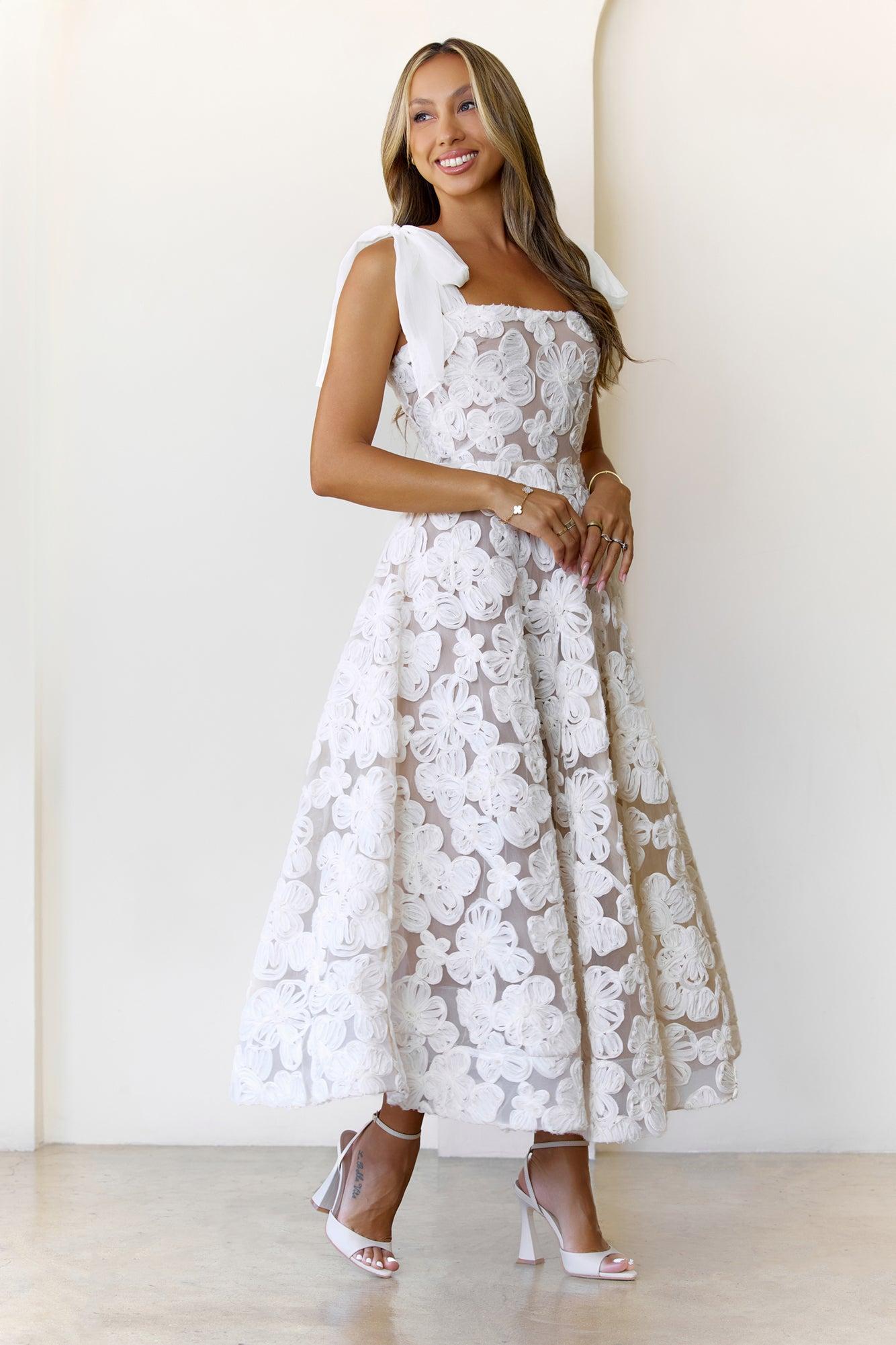 Petal Poise Midi Dress White Product Image