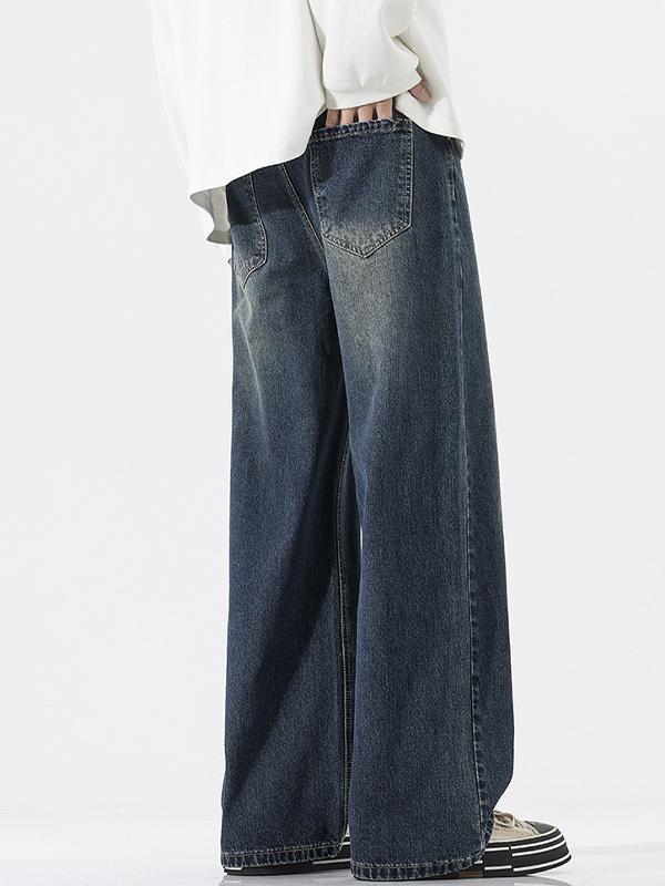 American Trendy Semi-Elastic Waist Loose Jeans Product Image