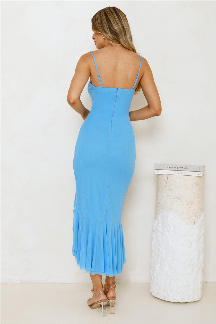 Socialite Chic Mesh Midi Dress Blue Product Image