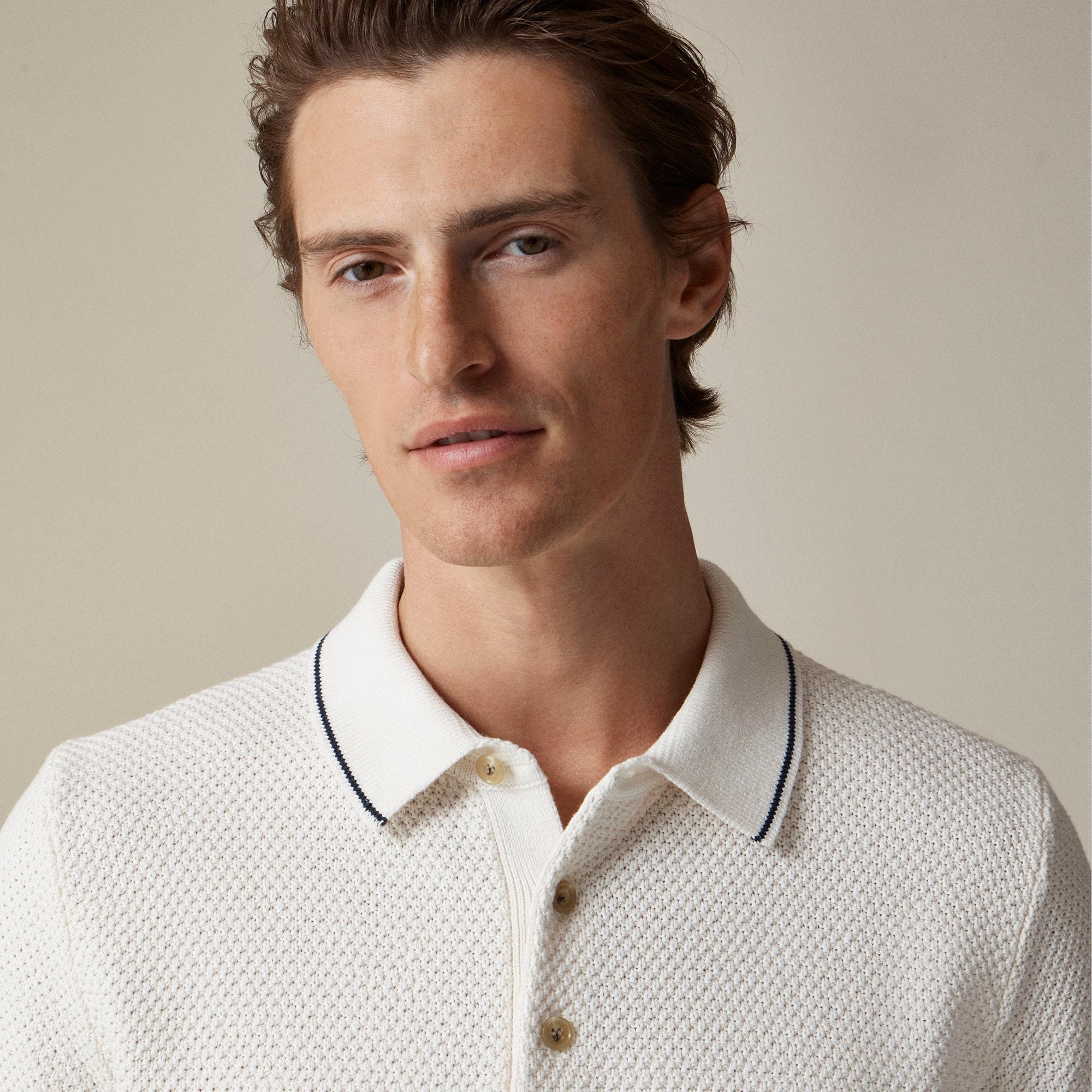 Short-sleeve cotton seed-stitch sweater-polo Product Image