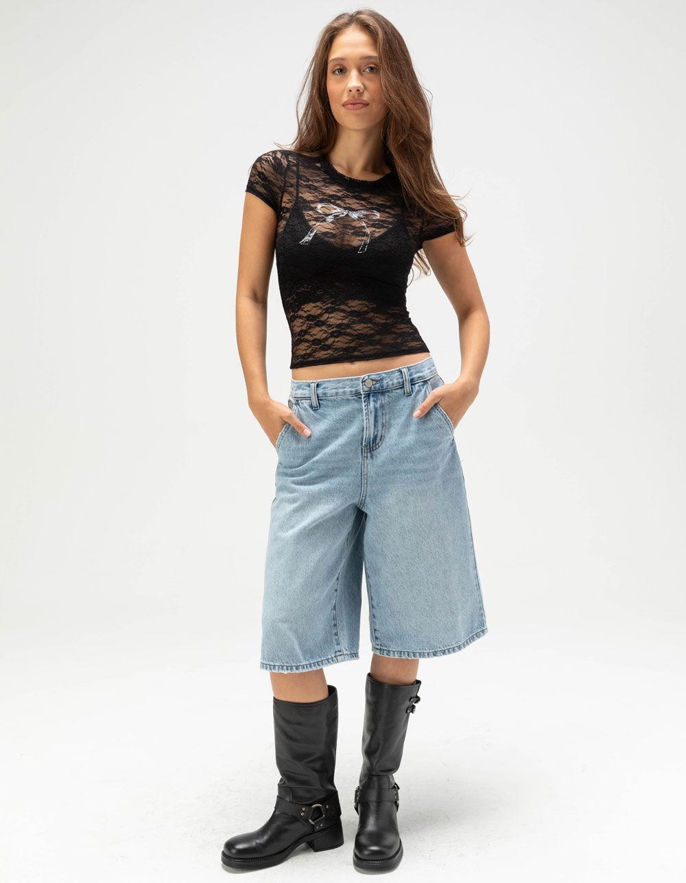 FULL TILT Lace Bow Womens Baby Tee - BLACK Product Image