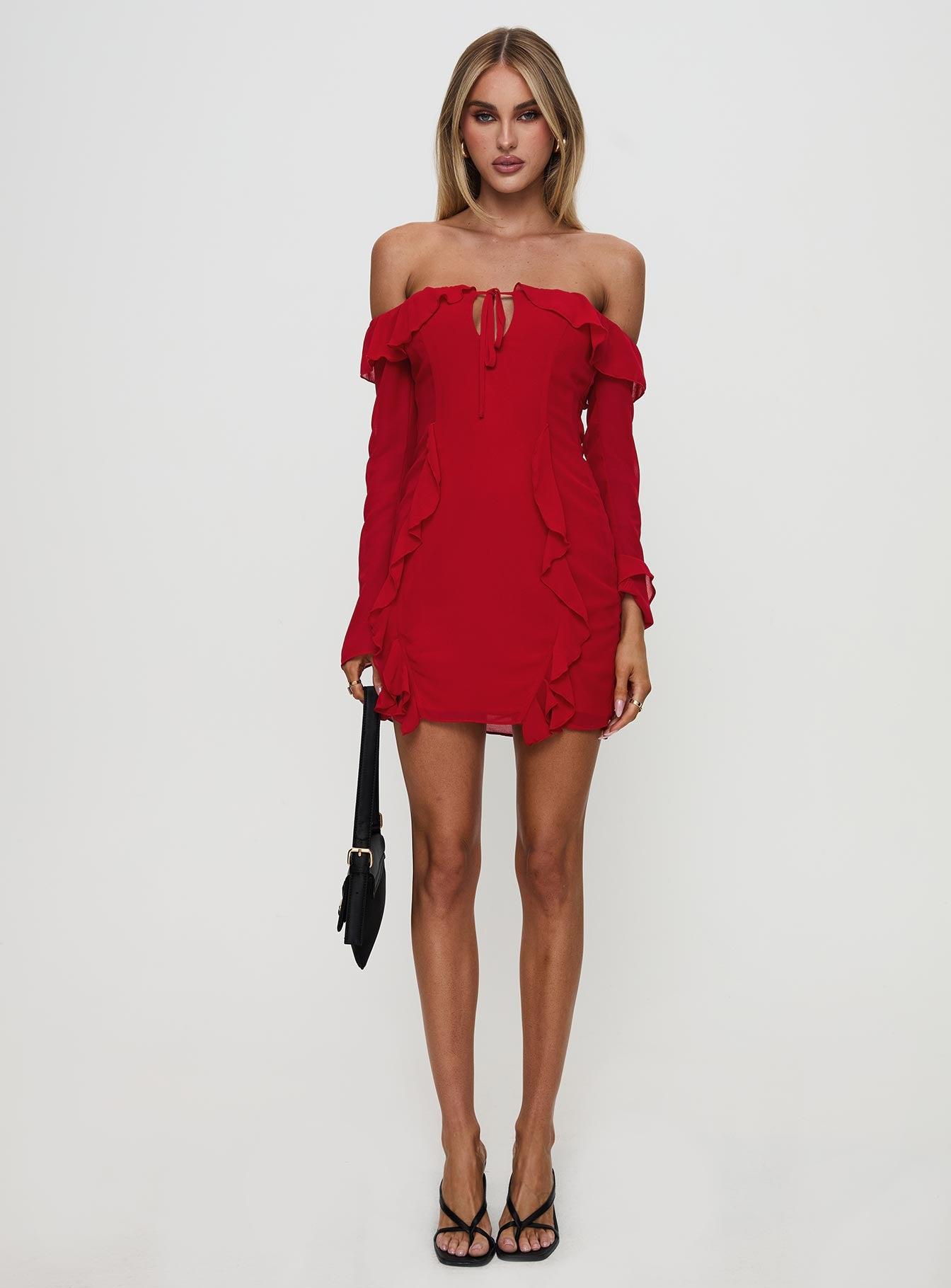 Mollins Long Sleeve Mini Dress Red Product Image