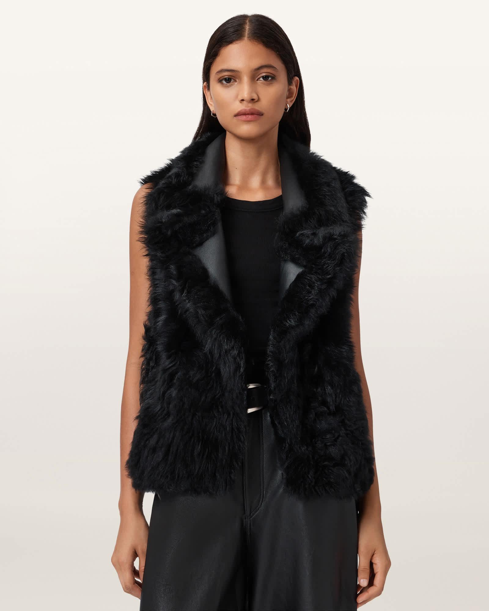 Luna Shearling Reversible Gilet Black | ALLSAINTS US Product Image