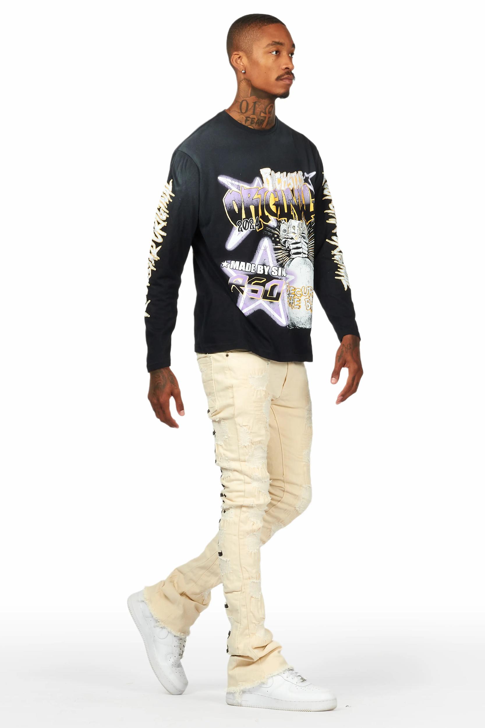 Sigmund Beige Stacked Flare Jean Male Product Image