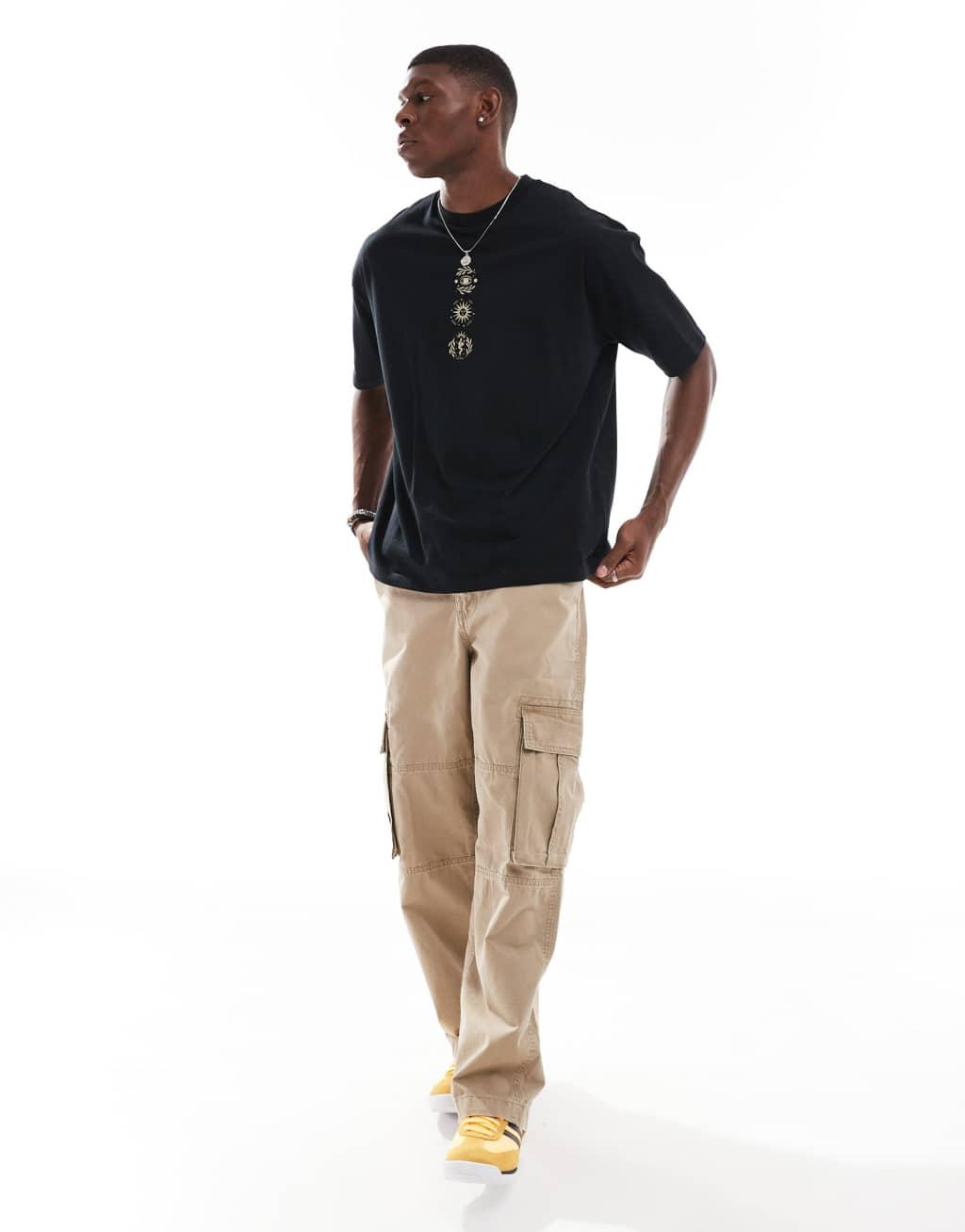 ASOS DESIGN oversized t-shirt in black with celestial chest print Product Image