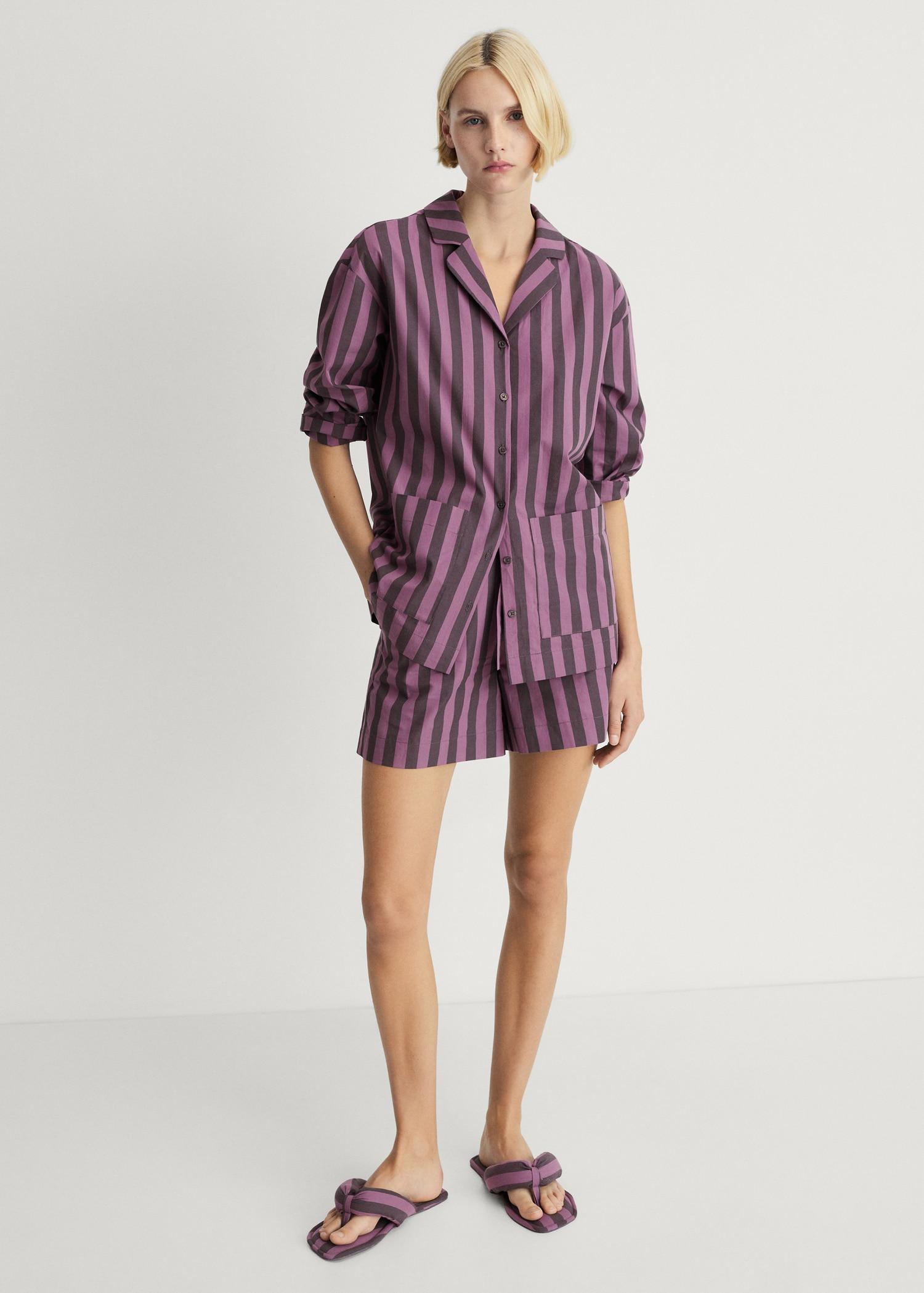 Two-tone woven striped long shirt - Women | MANGO USA Product Image