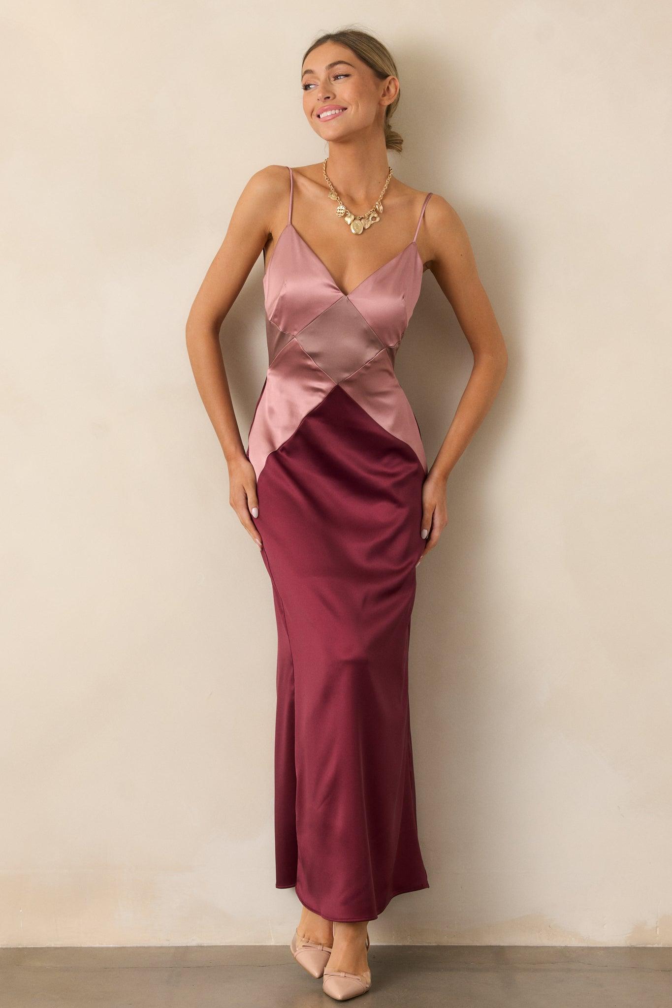 Celestial Skies Mauve Mist Satin Maxi Dress Product Image