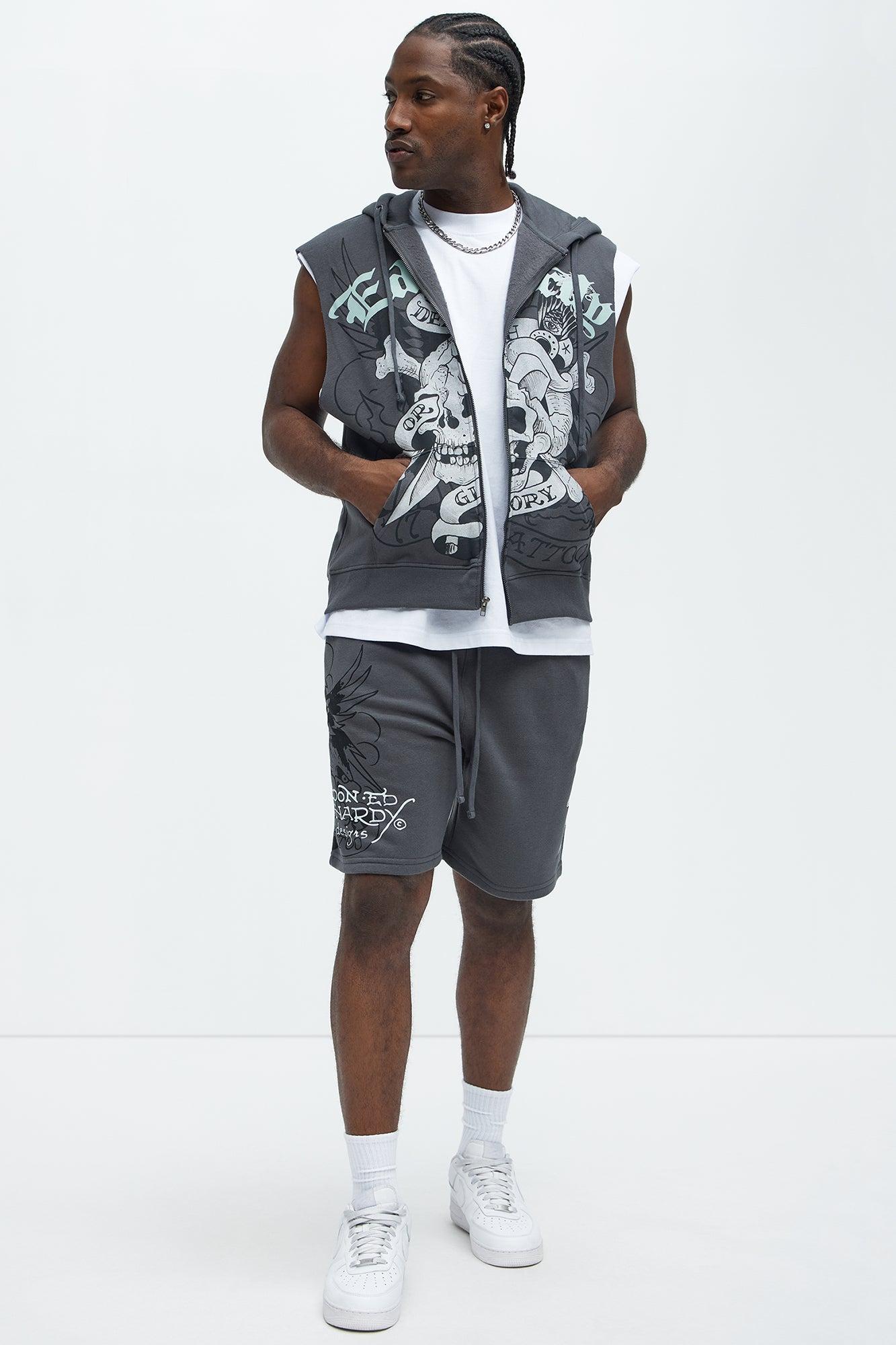 Ed Hardy Skull Glory Sleeveless Zip Up Hoodie - Charcoal Product Image