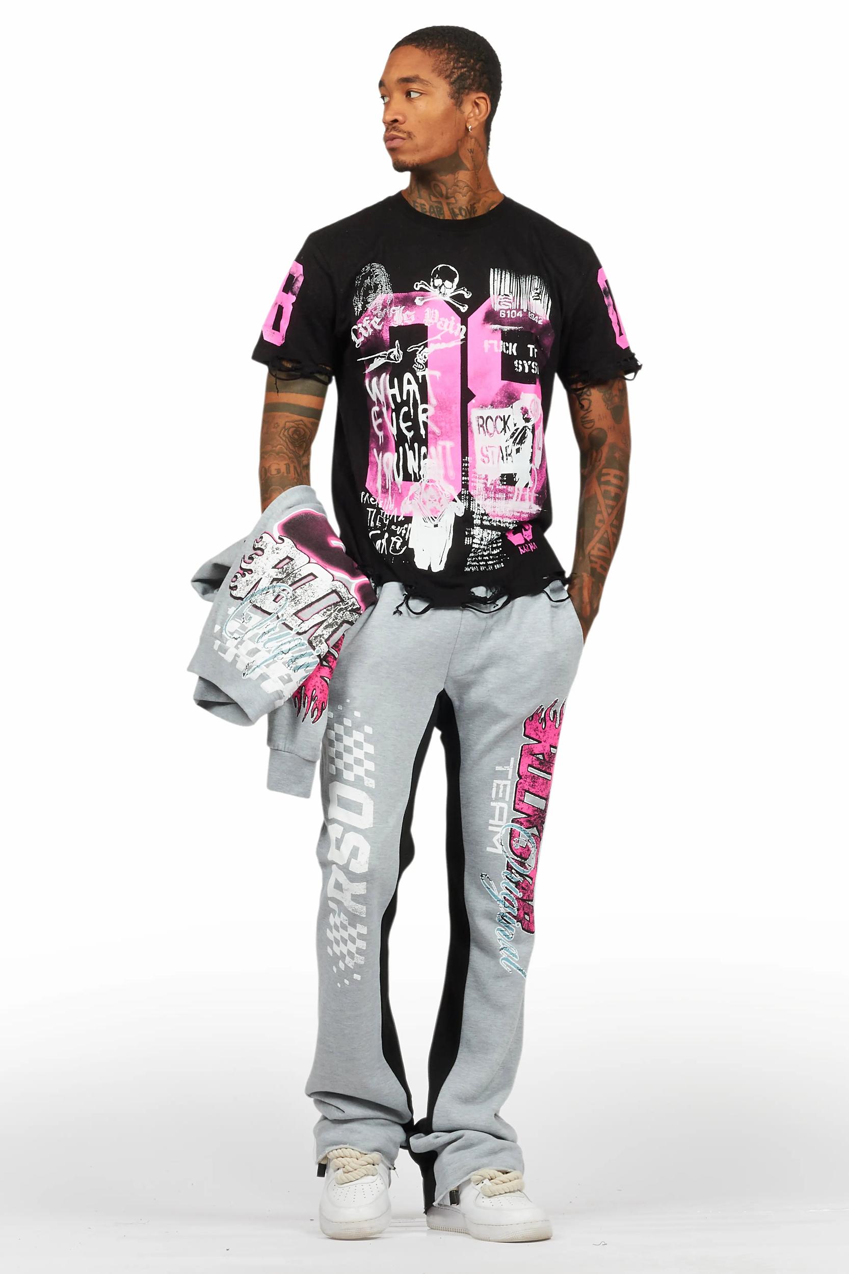 Theo Heather Grey Hoodie/Baggy Fit Track Pant Set Male Product Image