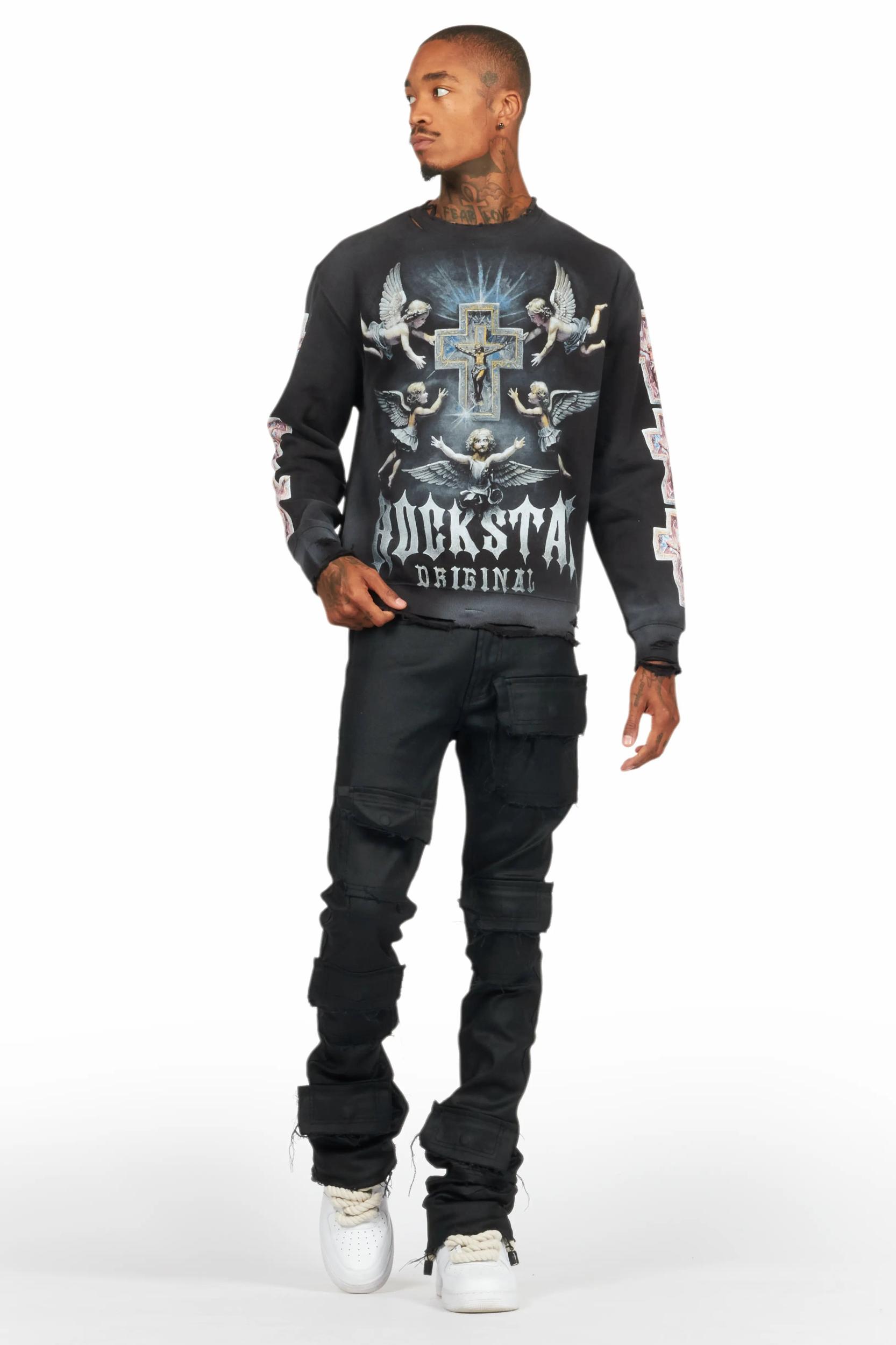 Petrus Black Coated Super Stacked Flare Jean Male Product Image