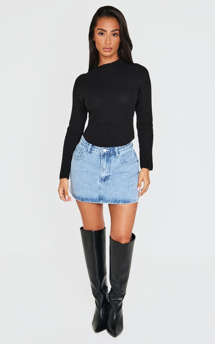 Petite Black Cropped Knit Sweater Product Image