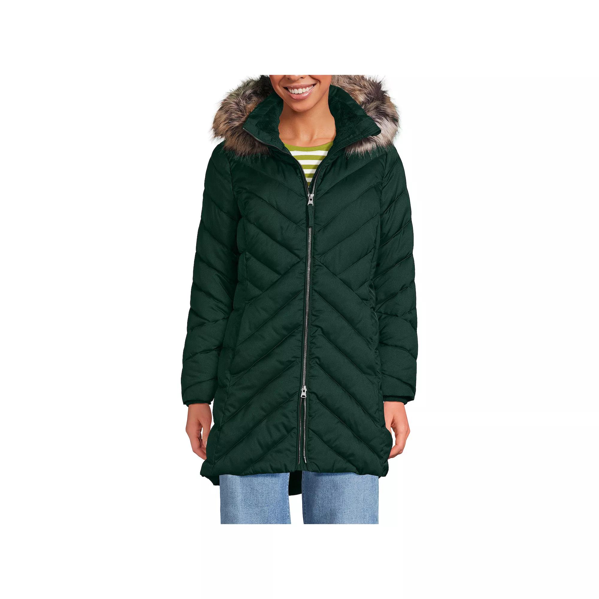 Petite Lands’ End Insulated Cozy Fleece Lined Faux-Fur Trim Hood Puffer Coat, Women's,  Product Image