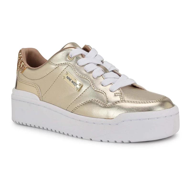 Nine West Aleno Lace-Up Platform Women's Casual Sneakers, Size: 6.5, Gold Product Image
