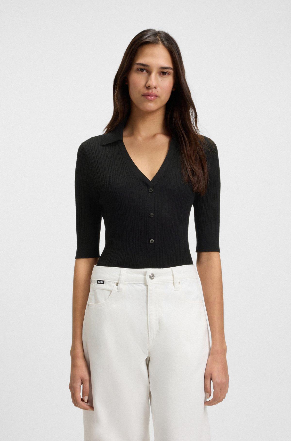 Virgin-wool sweater with collar and buttoned placket Product Image