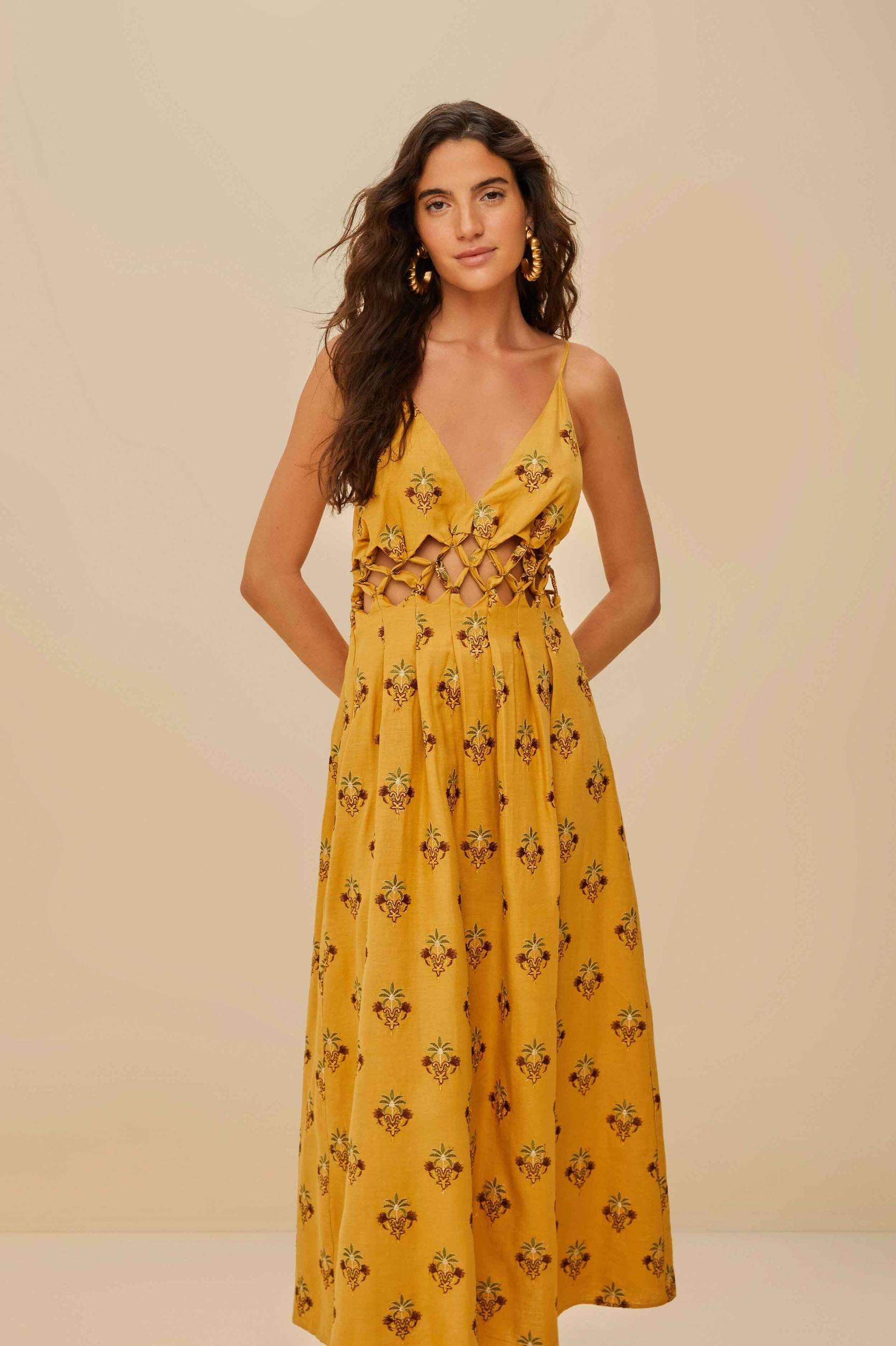 Coconut Tree Tapestry Macrame Yoke Maxi Dress Product Image