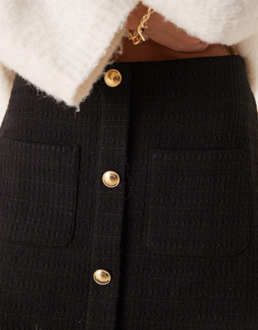 ASOS DESIGN button front boucle mini skirt in black Product Image