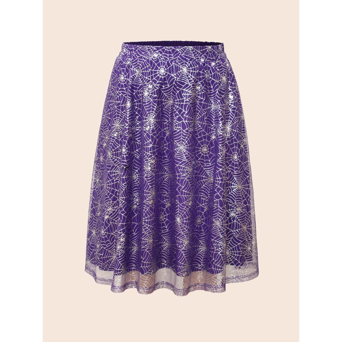Plus Size Spiderweb Printed A-line Skirt Women BlueViolet Cocktail See through No stretch Side seam pocket Party Skirts BloomChic 10/M Product Image