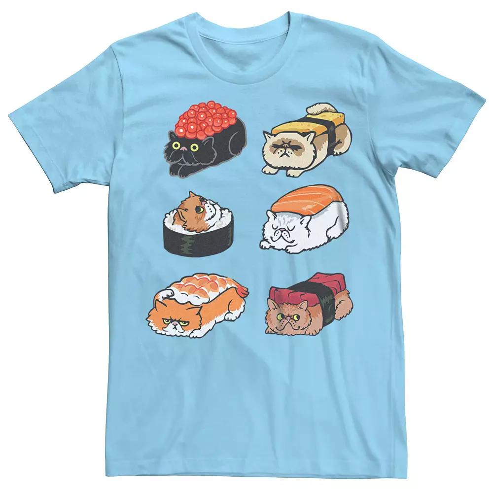Men's Sushi Persian Cats Graphic Tee, Size: XXL, Light Blue Product Image
