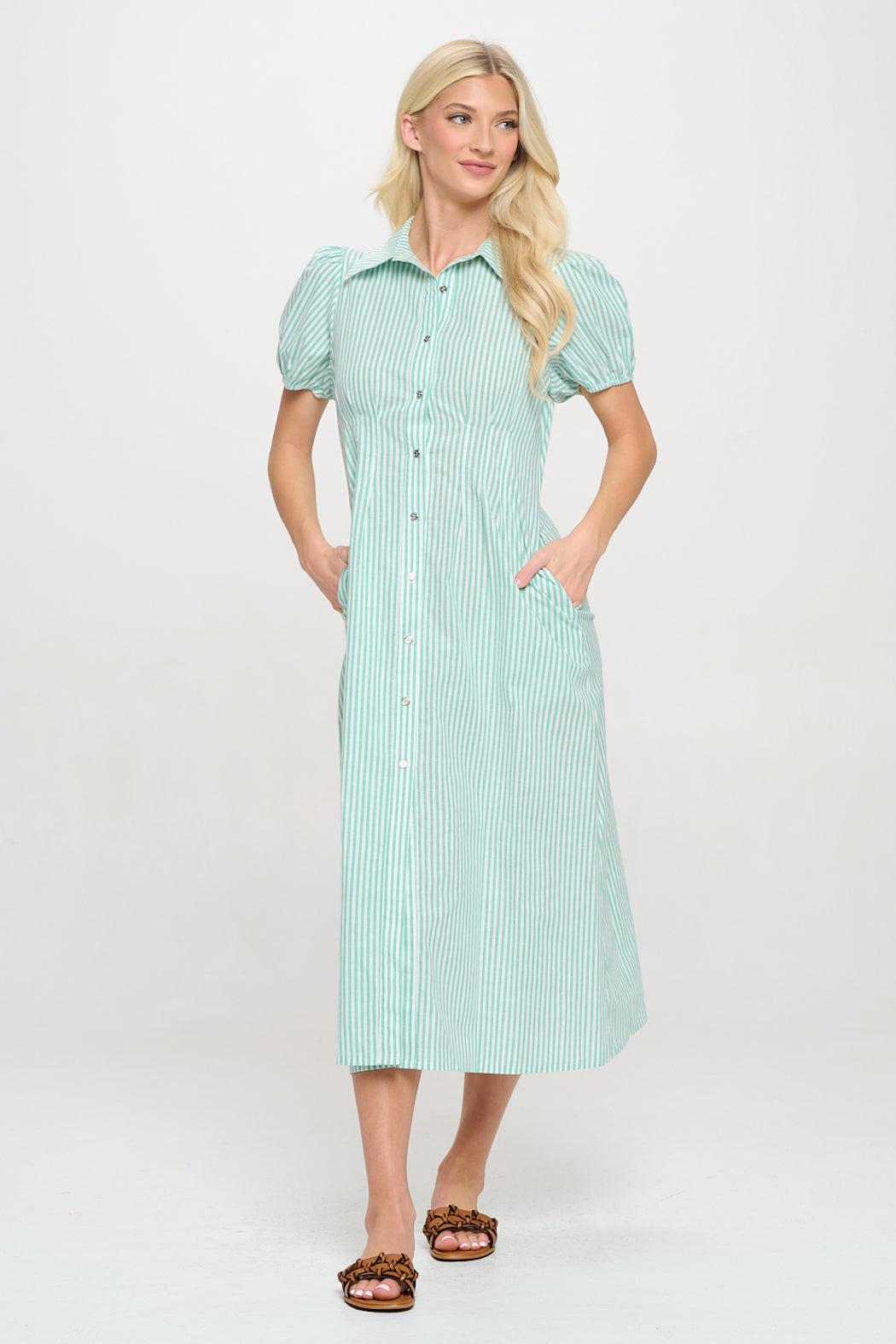 Mediterranean Stripe Button Down Shirt Dress Product Image