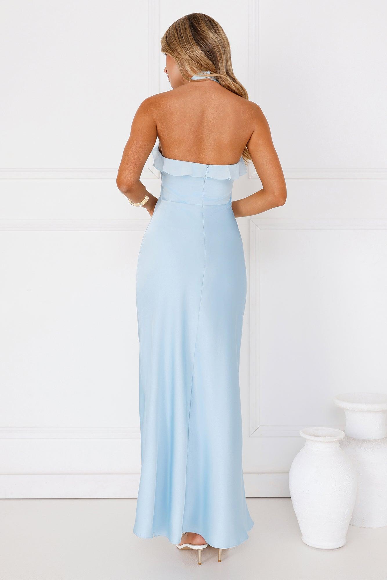 Luxora Lady Halter Satin Maxi Dress Blue Product Image