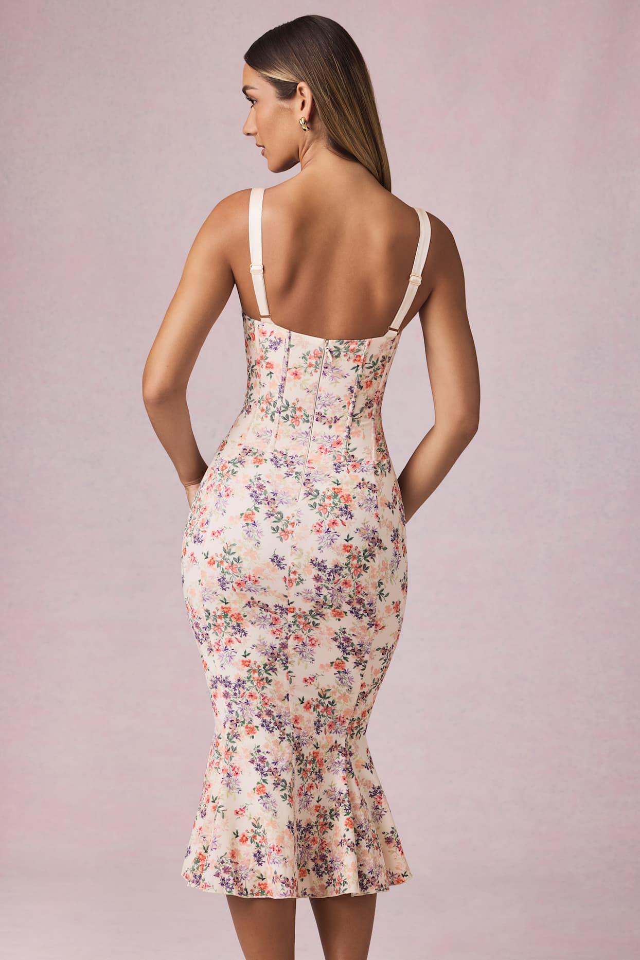 Layered Bra-Detail Fishtail Midaxi Dress in Primrose Floral Print Product Image