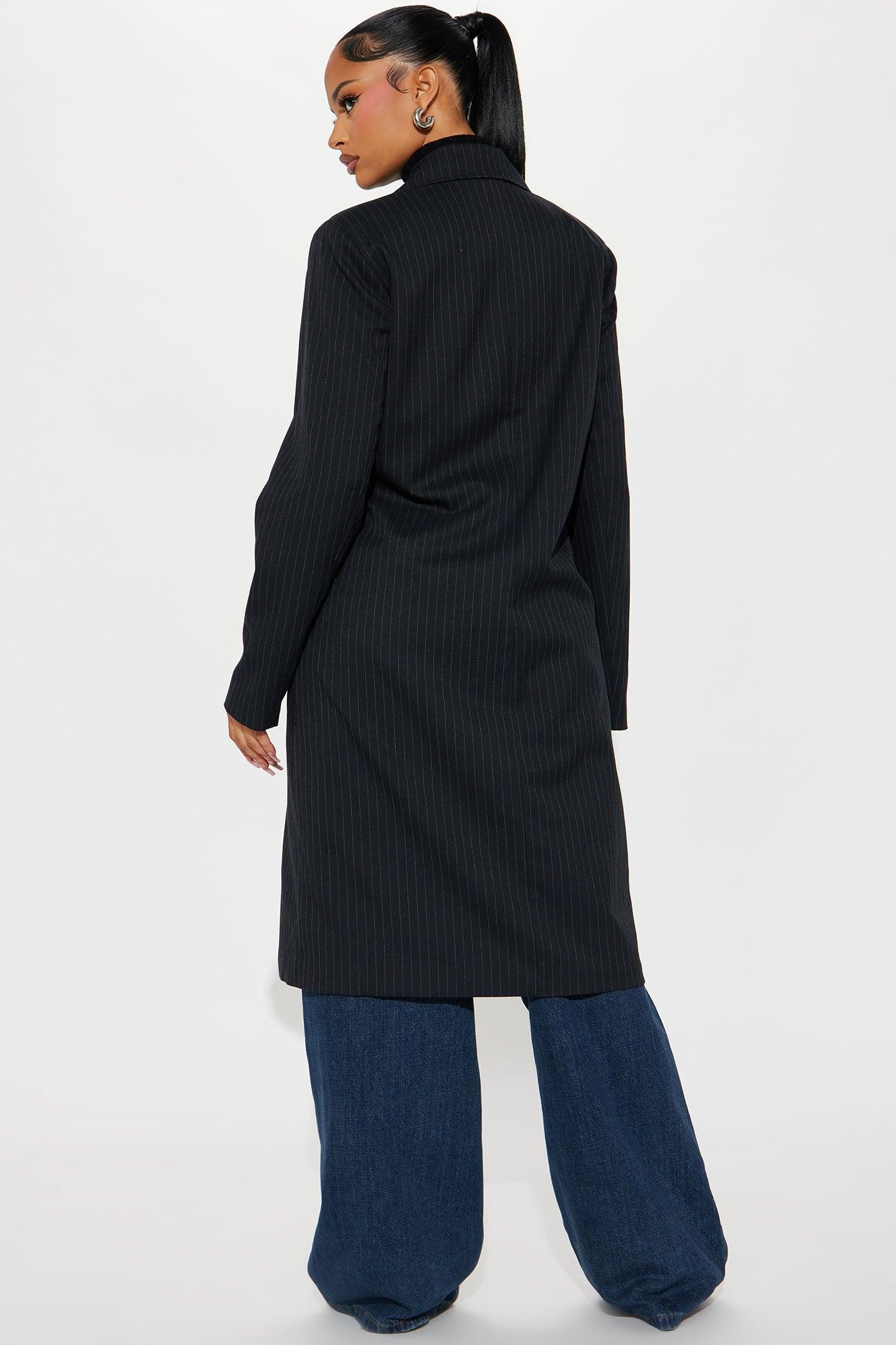 Business Plans Pinstripe Long Blazer - Black/combo Female Product Image