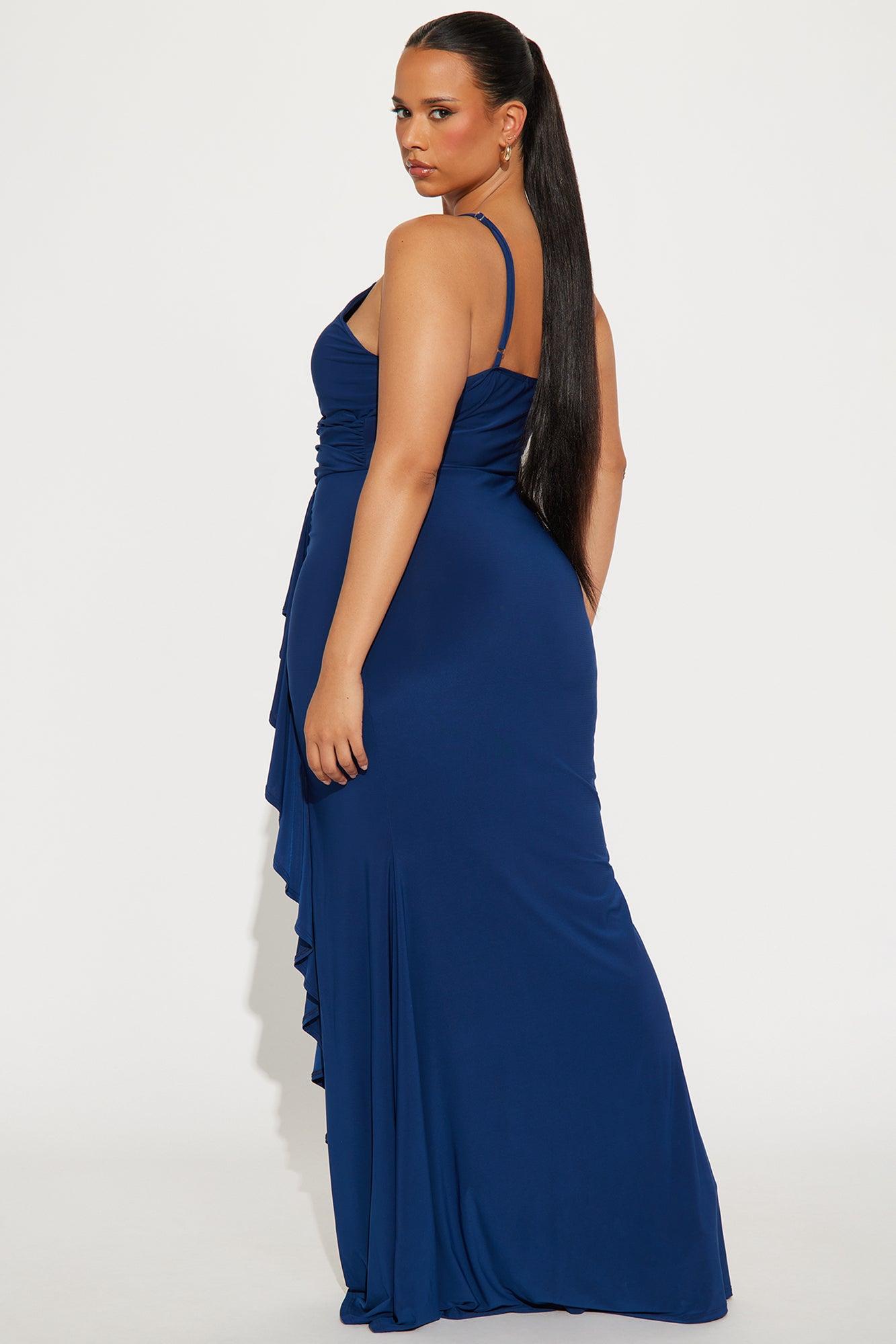 Hailey Ruffle Slit Gown - Navy Product Image