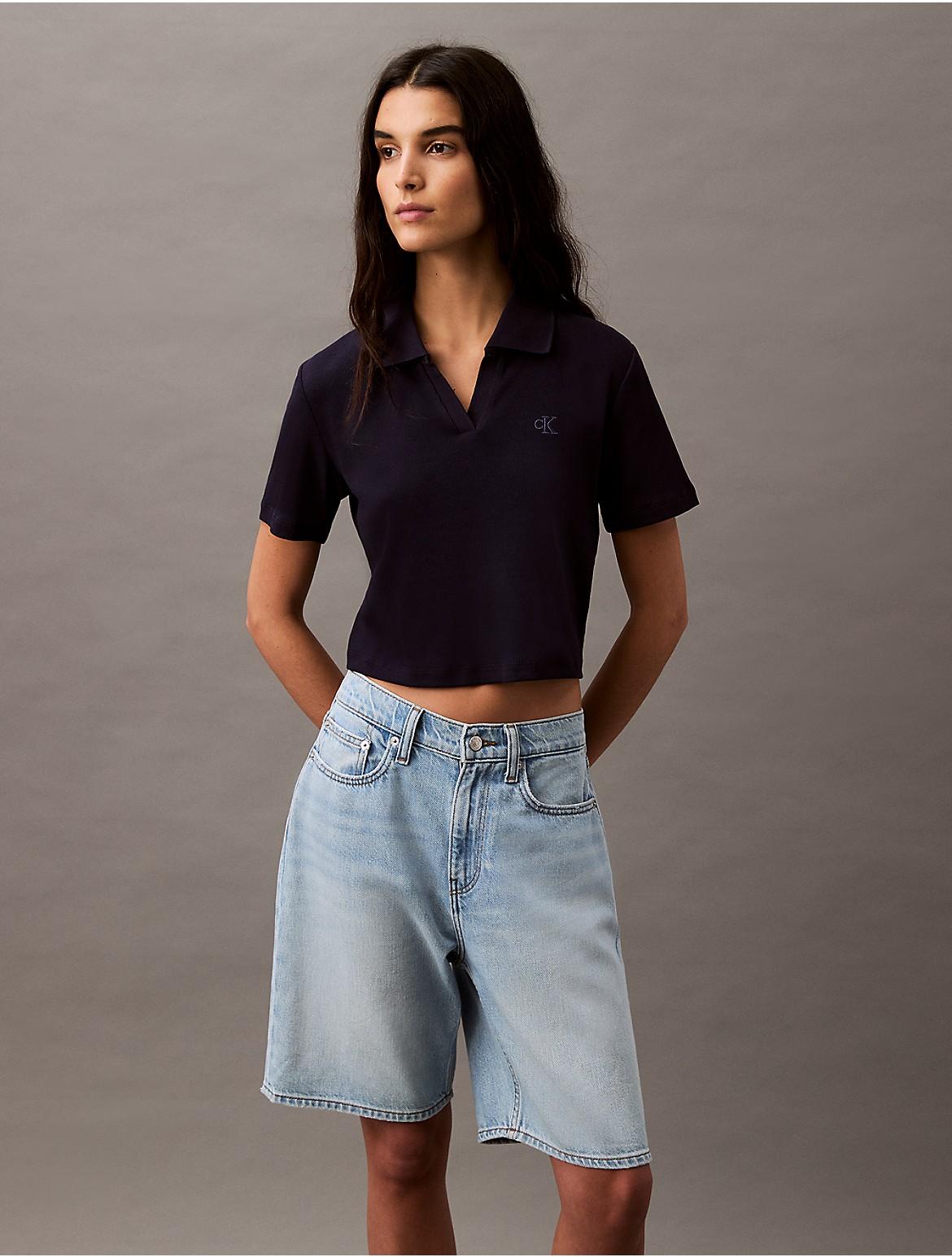 Calvin Klein Womens Cotton Contour Rib Polo T-Shirt - White Product Image