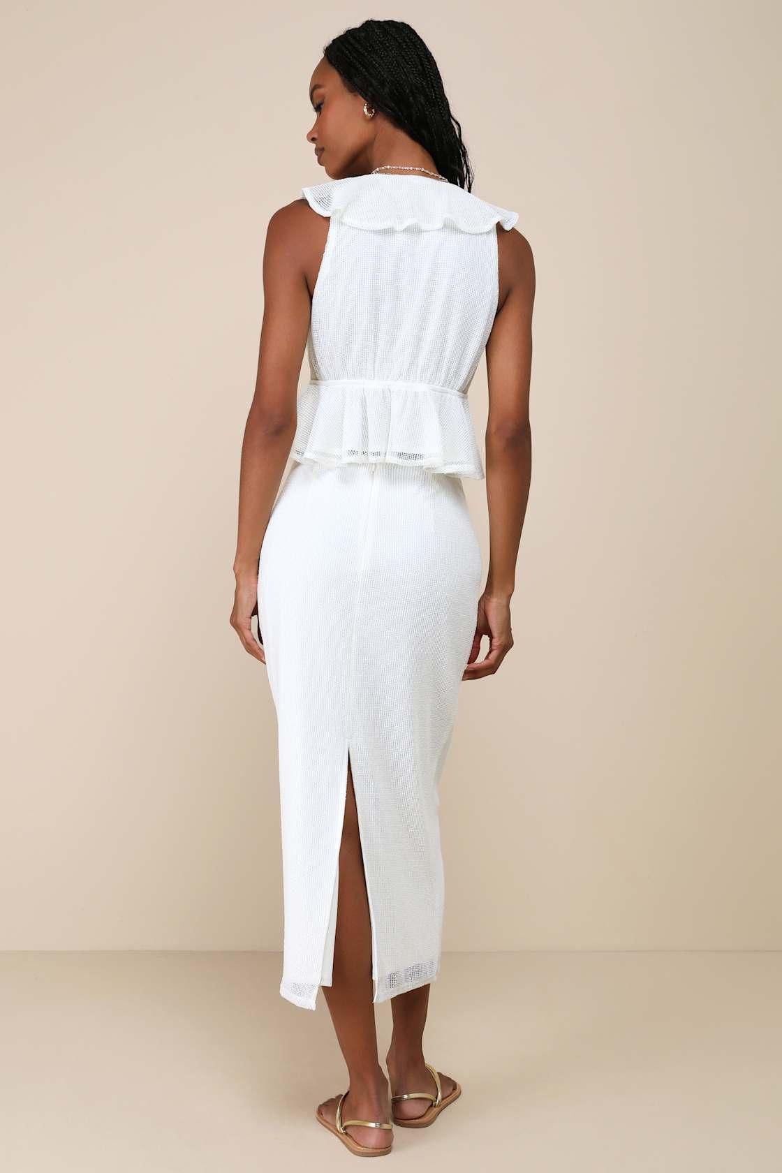 Enviable Effect Ivory Mesh Ruffled Two-Piece Midi Dress Product Image