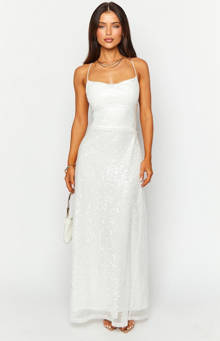 Zari White Sequin Maxi Dress Product Image
