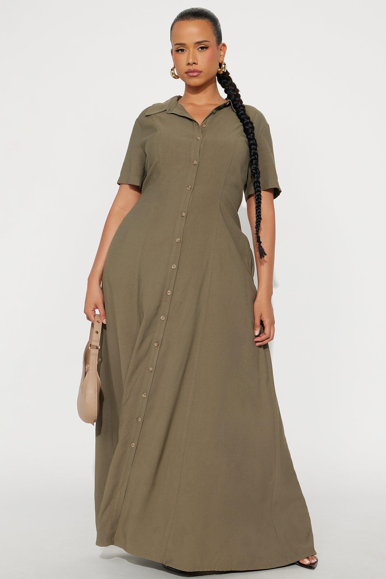 Elsa Woven Shirt Maxi Dress - Olive Female Product Image